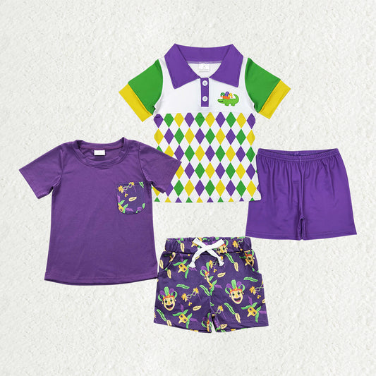 RTS NO MOQ Sibling Baby Boys Masked Party Purple Short Sleeve Shorts Sets