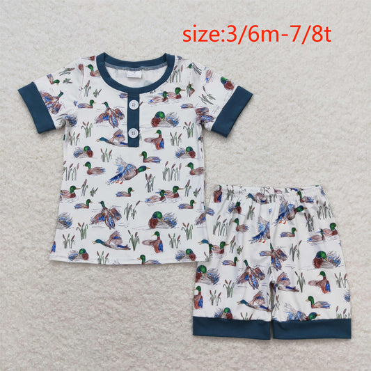 BSSO0524 Duck blue and white short sleeve shorts suit