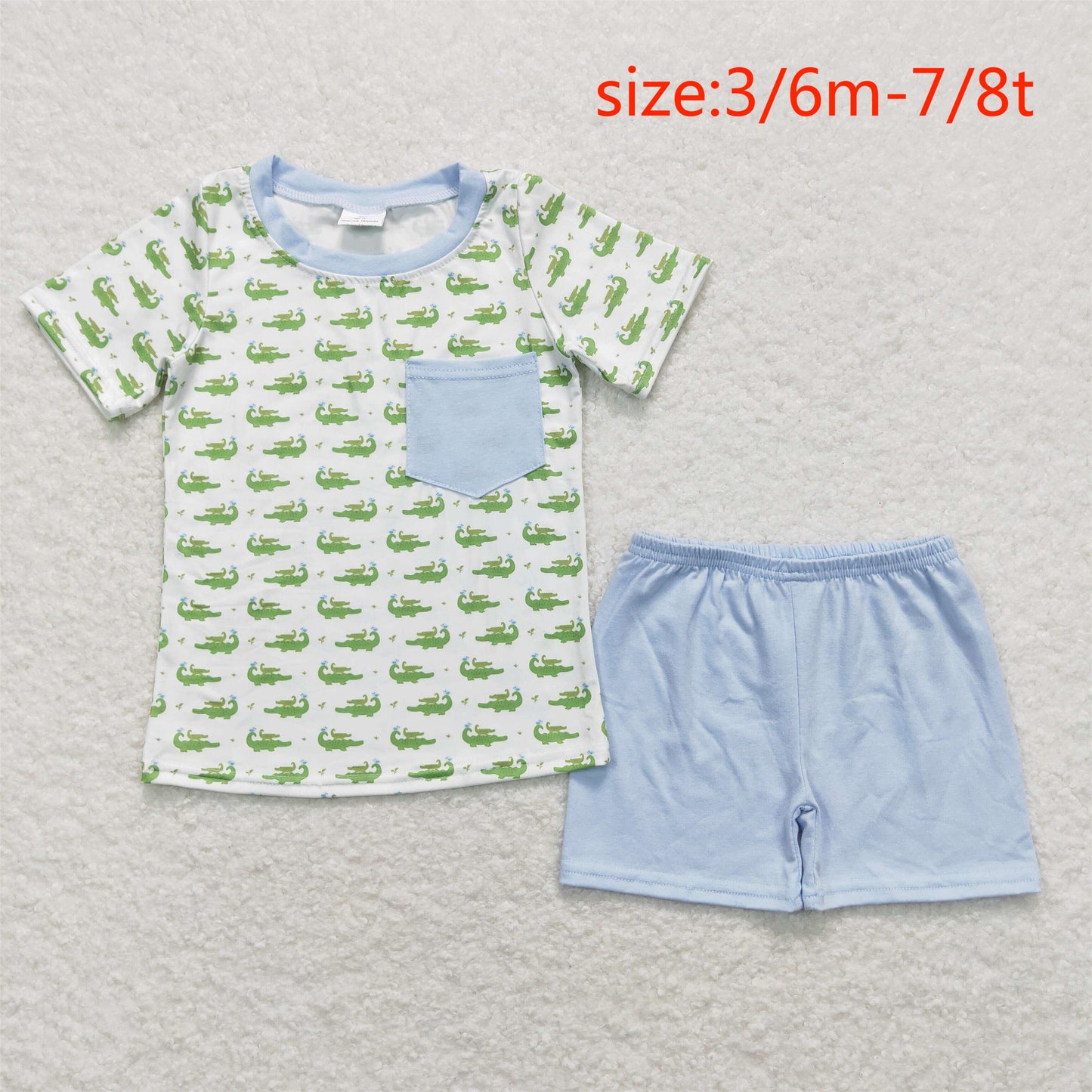 BSSO0556 Crocodile white short sleeve blue shorts suit