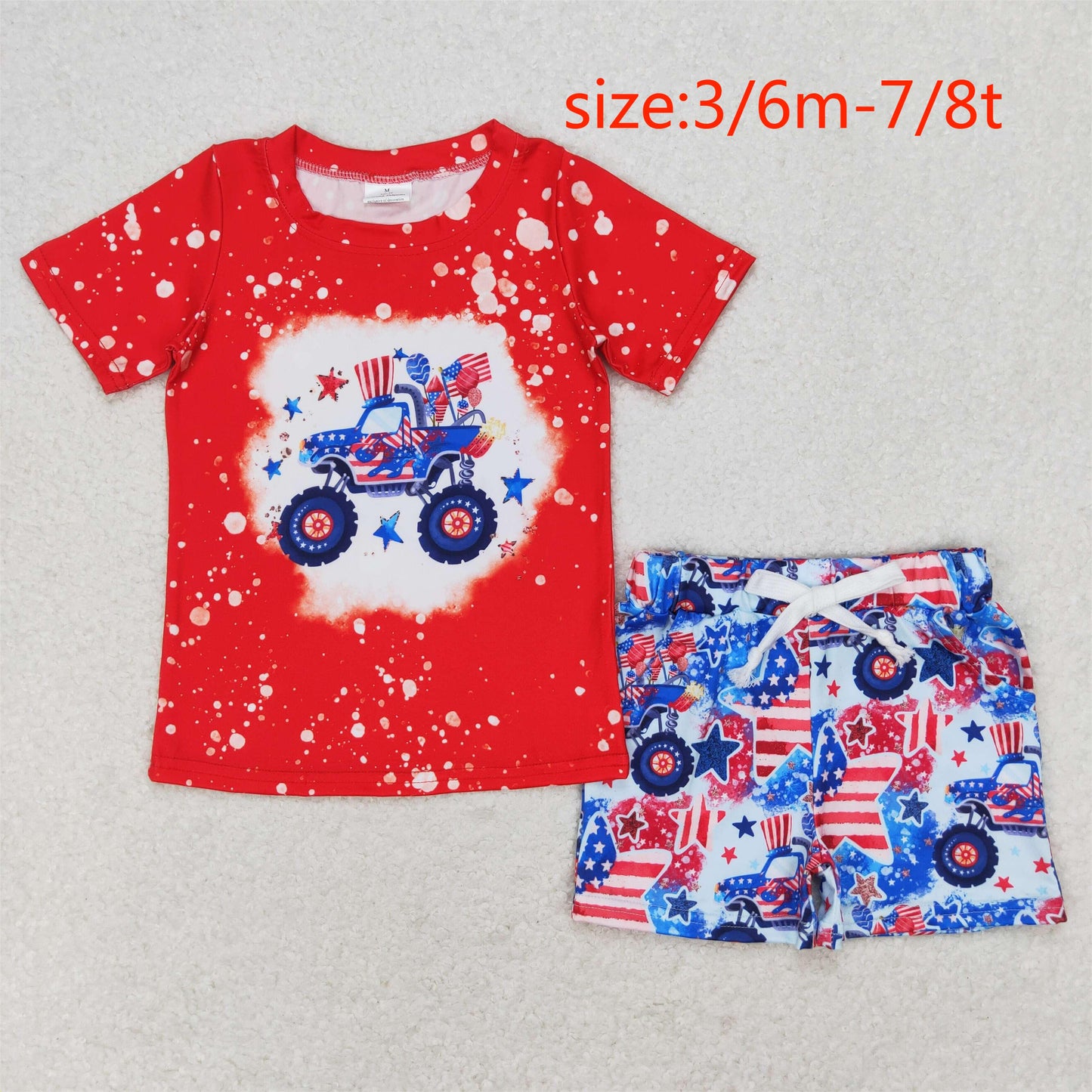 rts no moq BSSO0583 Jeep Flag Stars Red Short Sleeve Shorts Set