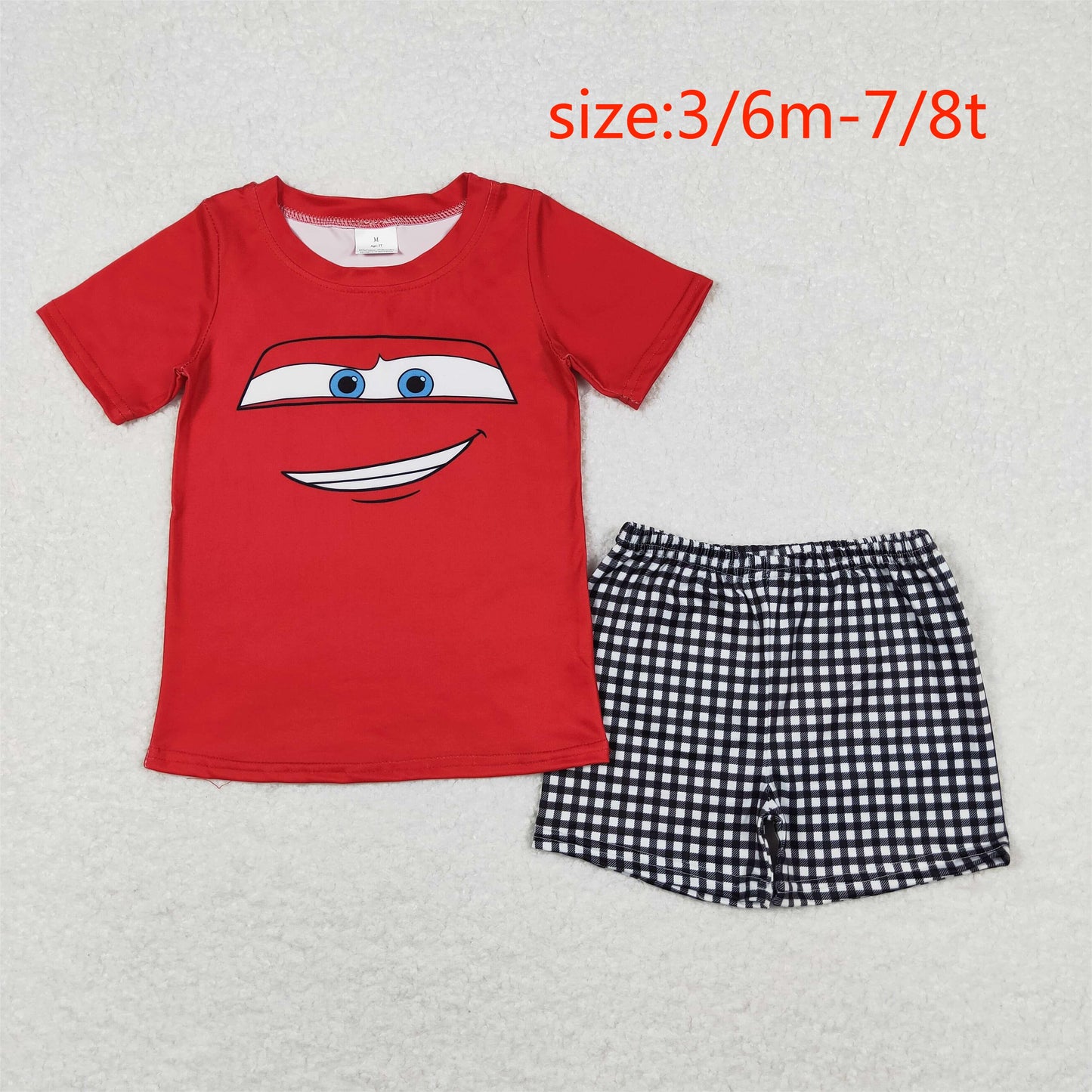 RTS NO MOQ（In Stock ) BSSO0654 cars cartoon car red short sleeve plaid shorts suit