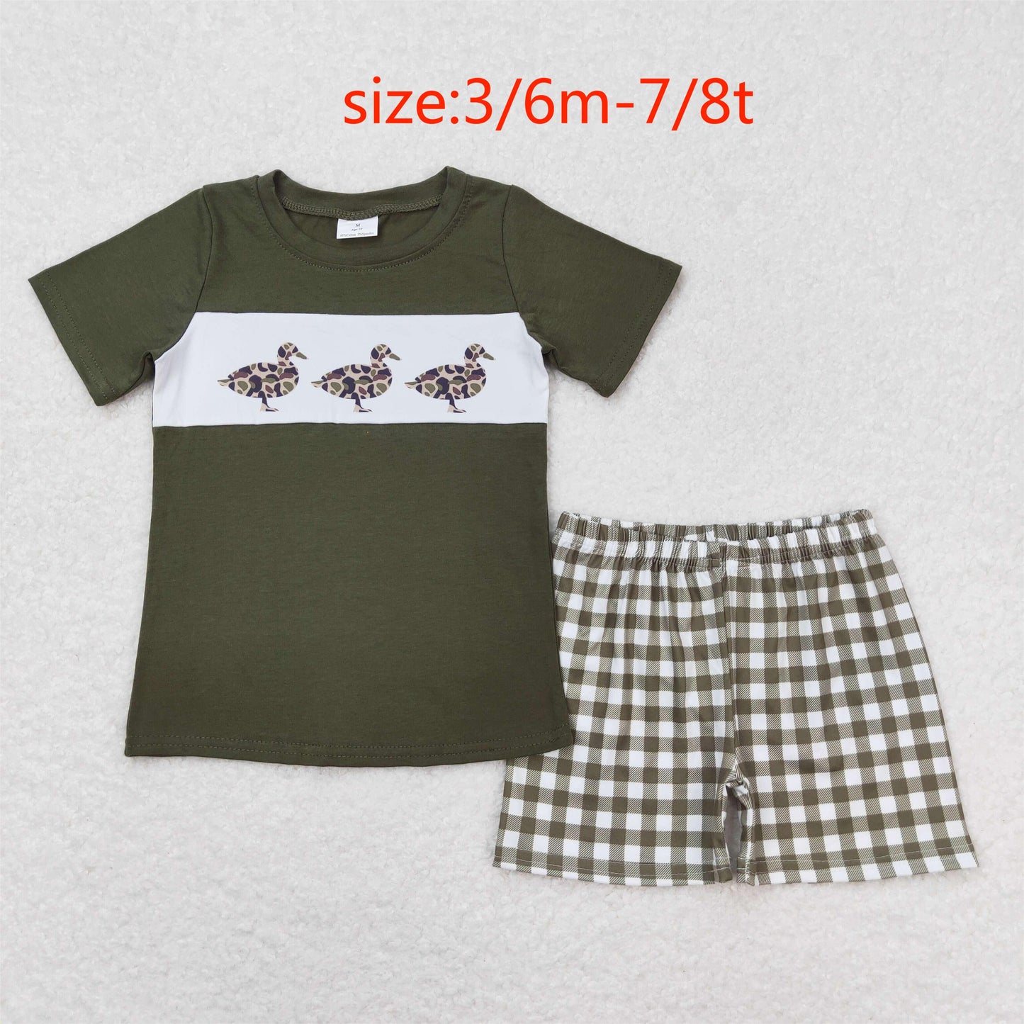 RTS NO MOQ（In Stock) Three Ducks military green short-sleeved plaid shorts suit