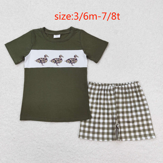 BSSO0663 Three Ducks military green short-sleeved plaid shorts suit