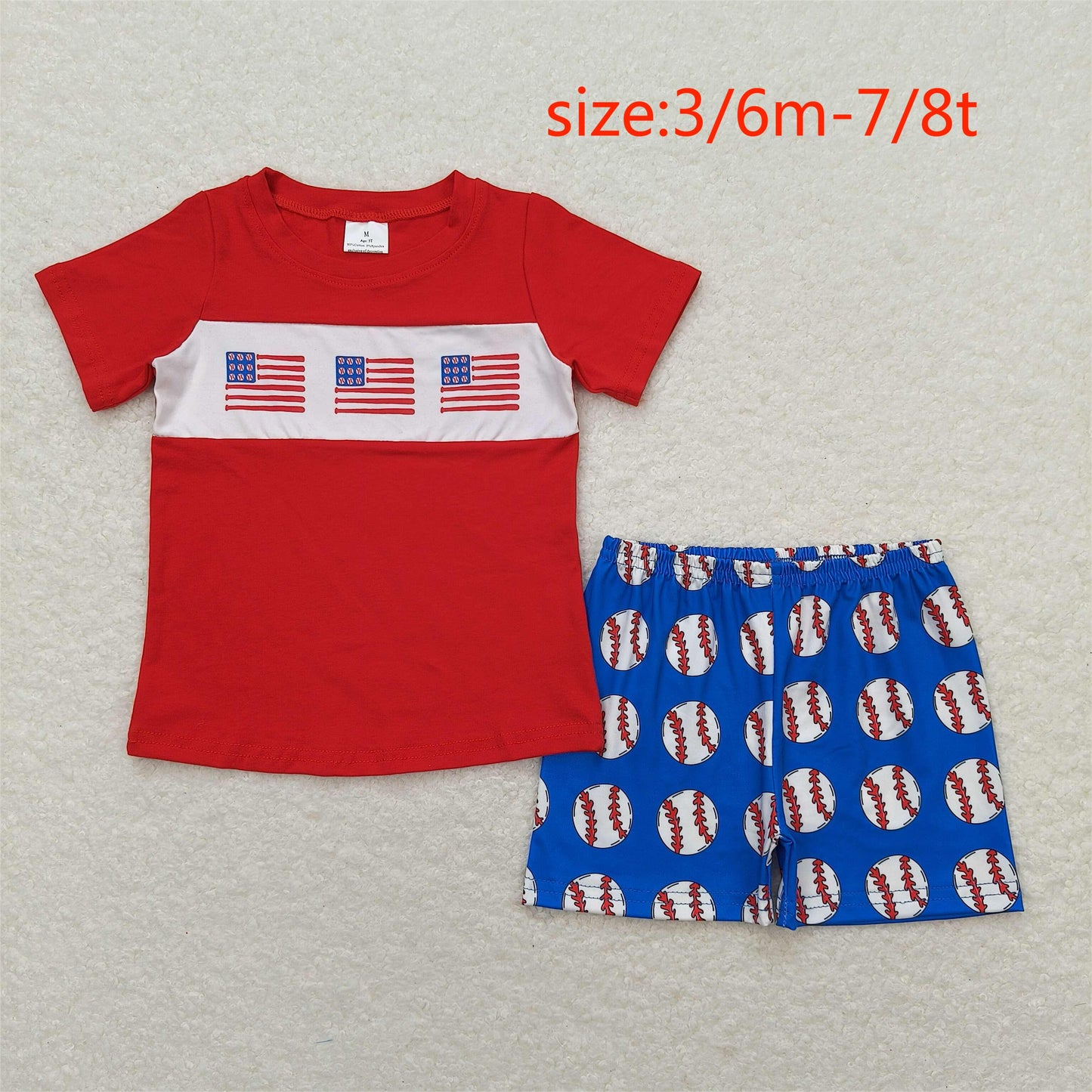 BSSO0674 National flag red short-sleeved baseball navy blue shorts suit