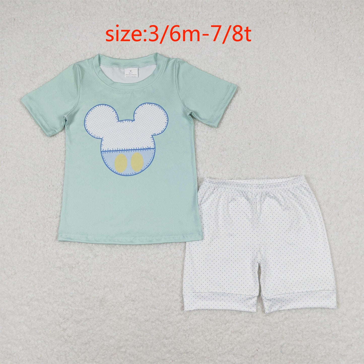 rts no moq BSSO0675 Mickey green short sleeve polka dot white shorts suit