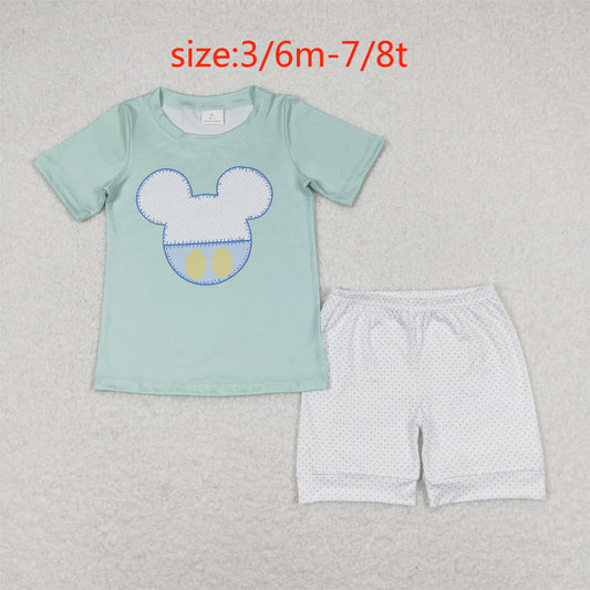 rts no moq BSSO0675 Mickey green short sleeve polka dot white shorts suit