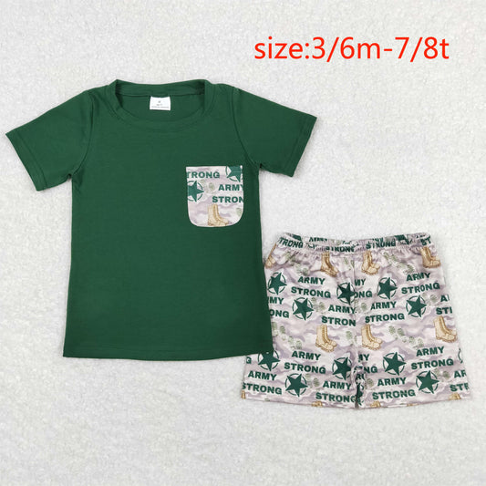 BSSO0701 army strong footprint boots stars camouflage pocket green short sleeve shorts suit