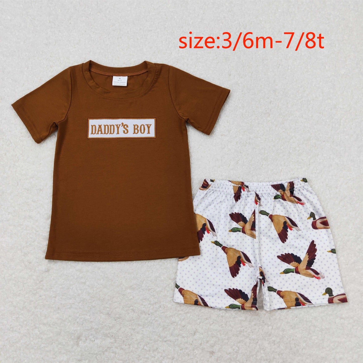 BSSO0719 daddy's boy brown short sleeve duck shorts suit with embroidered letters