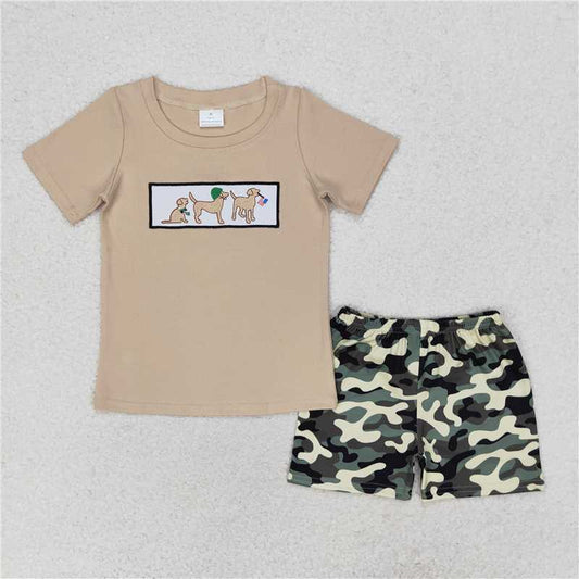 RTS NO MOQ（In Stock) BSSO0720 Boys Embroidered Camouflage Short Sleeve Shorts Set