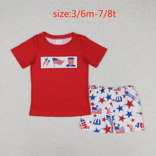 rts no moq BSSO0726 Flag hat red short sleeve star shorts suit