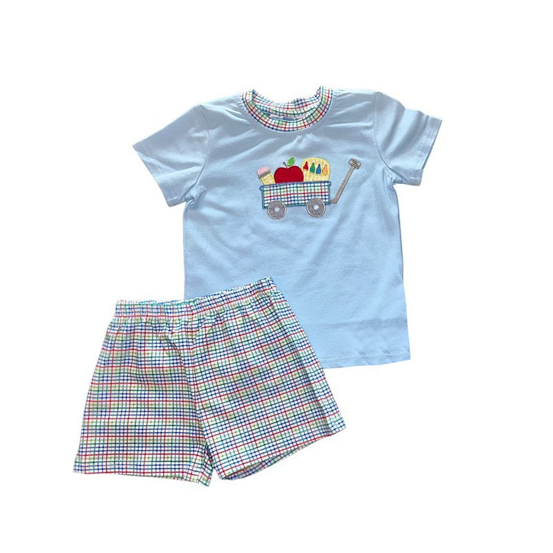 custom eta 6-8weeks moq 3 boy back to school short sleeve shorts summer suit