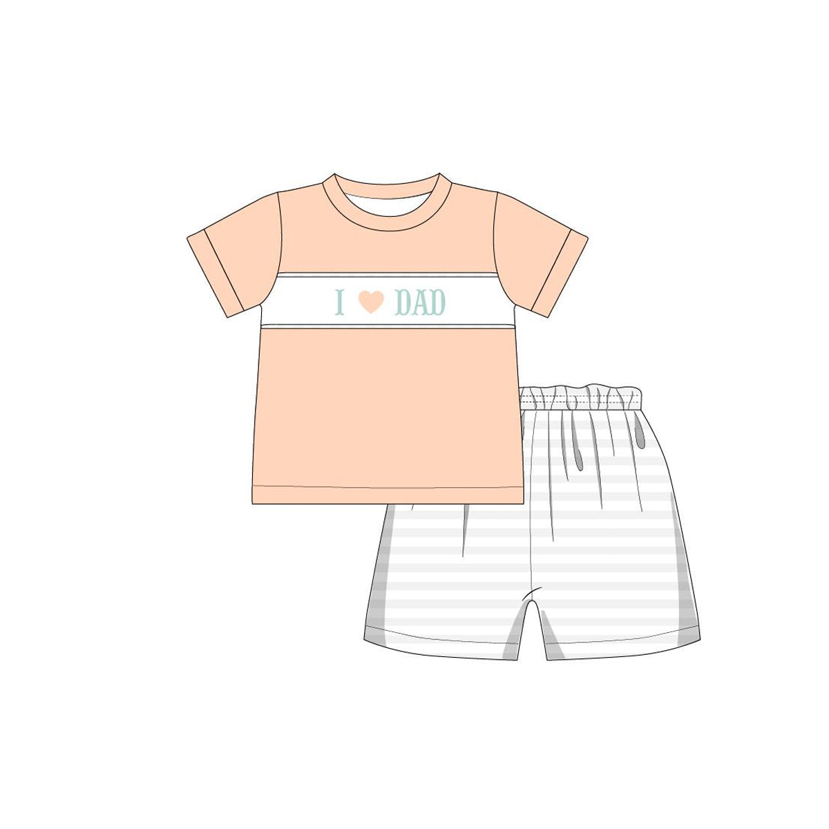 BSSO0752 boys I LOVE DAD light orange short sleeve shorts suit custom moq 3 eta 6-8week
