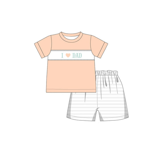 BSSO0752 boys I LOVE DAD light orange short sleeve shorts suit custom moq 3 eta 6-8week