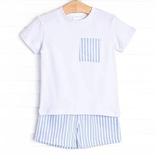 BSSO0764 pre-order baby boy clothes blue stripes toddler boy summer outfits