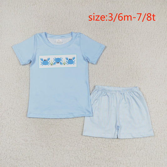 rts no moq BSSO0765 Crab blue short sleeves striped shorts set
