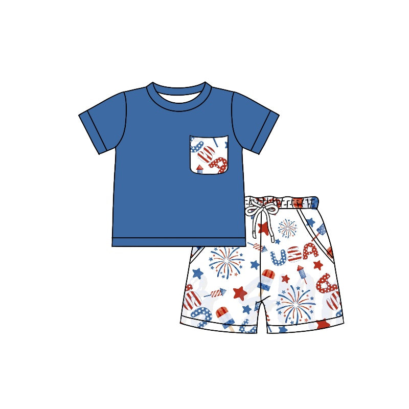 BSSO0766 pre-order baby boy clothes 4th of July patriotic toddler boy summer outfits