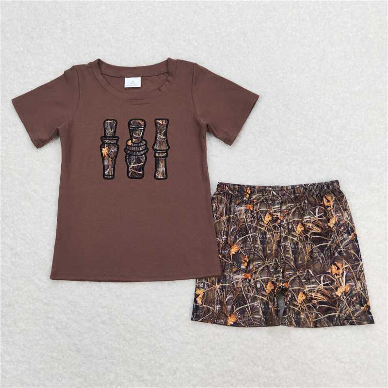 RTS NO MOQ（In Stock) BSSO0780 Boys Embroidered Camouflage Short Sleeve Shorts Set