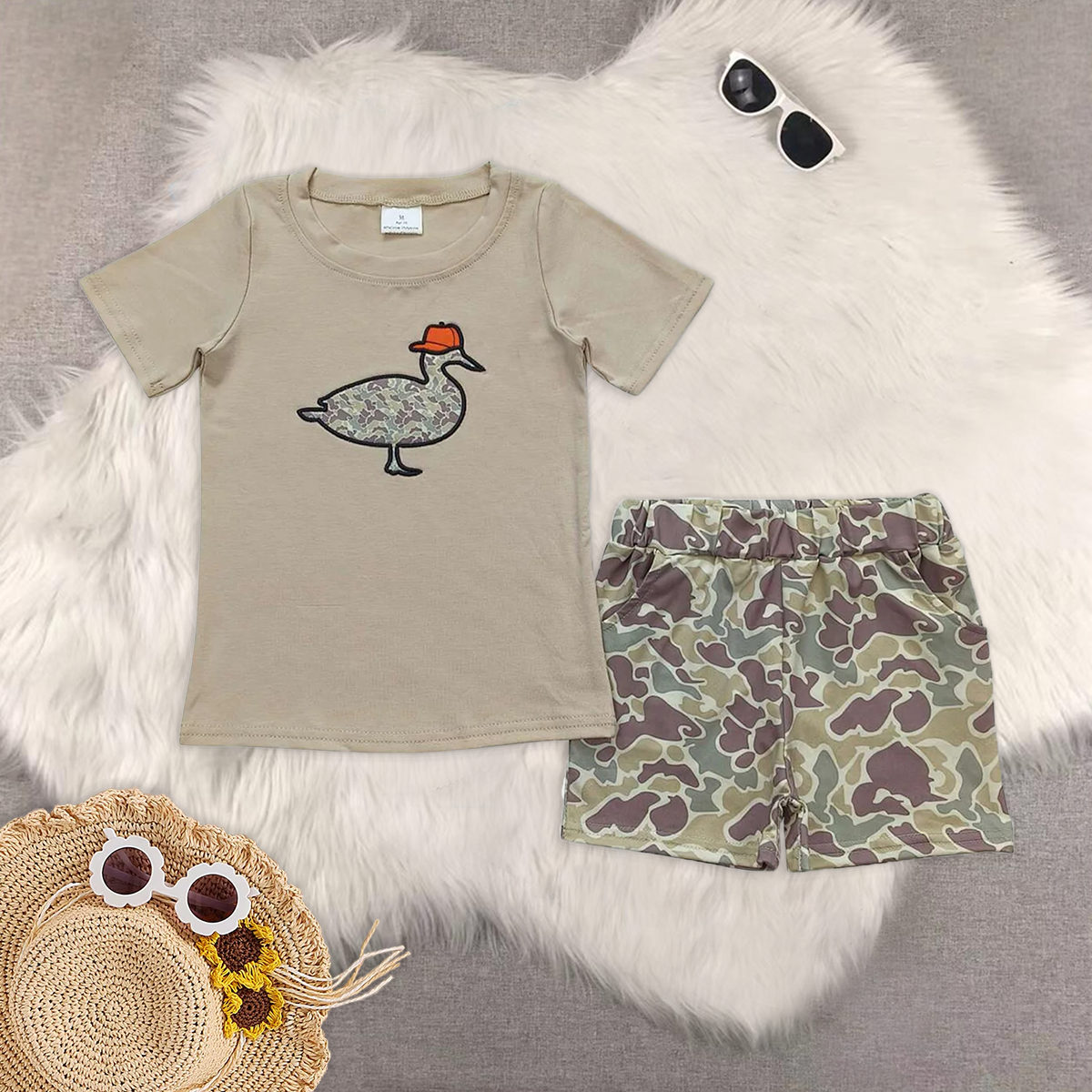 RTS Sibling Baby Boys clothes embroidery Camo Duck Sibling Brother Clothes Sets and pant sets and rompers