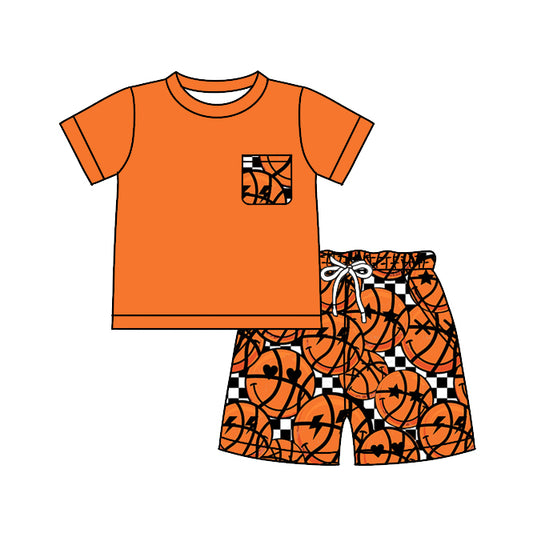BSSO0789 pre-order baby boys clothes orange short sleeve shorts summer outfit