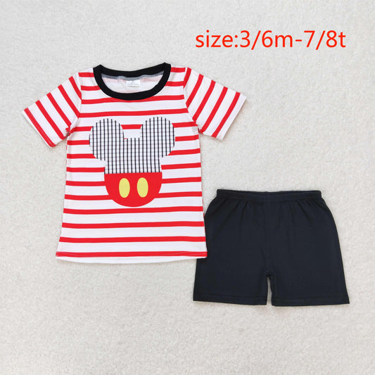 rts no moq BSSO0801 Mickey red striped short sleeve black shorts set
