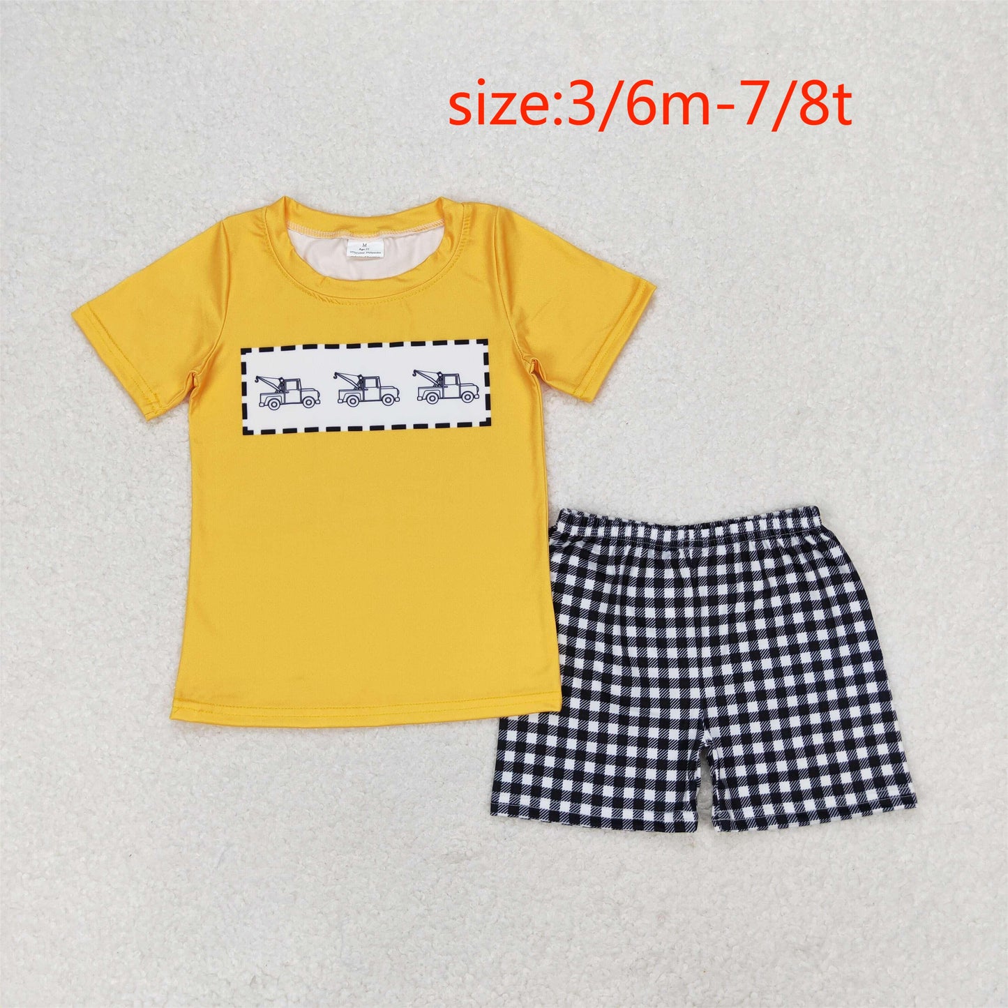 rts no moq BSSO0820 Truck orange short sleeve black and white plaid shorts suit