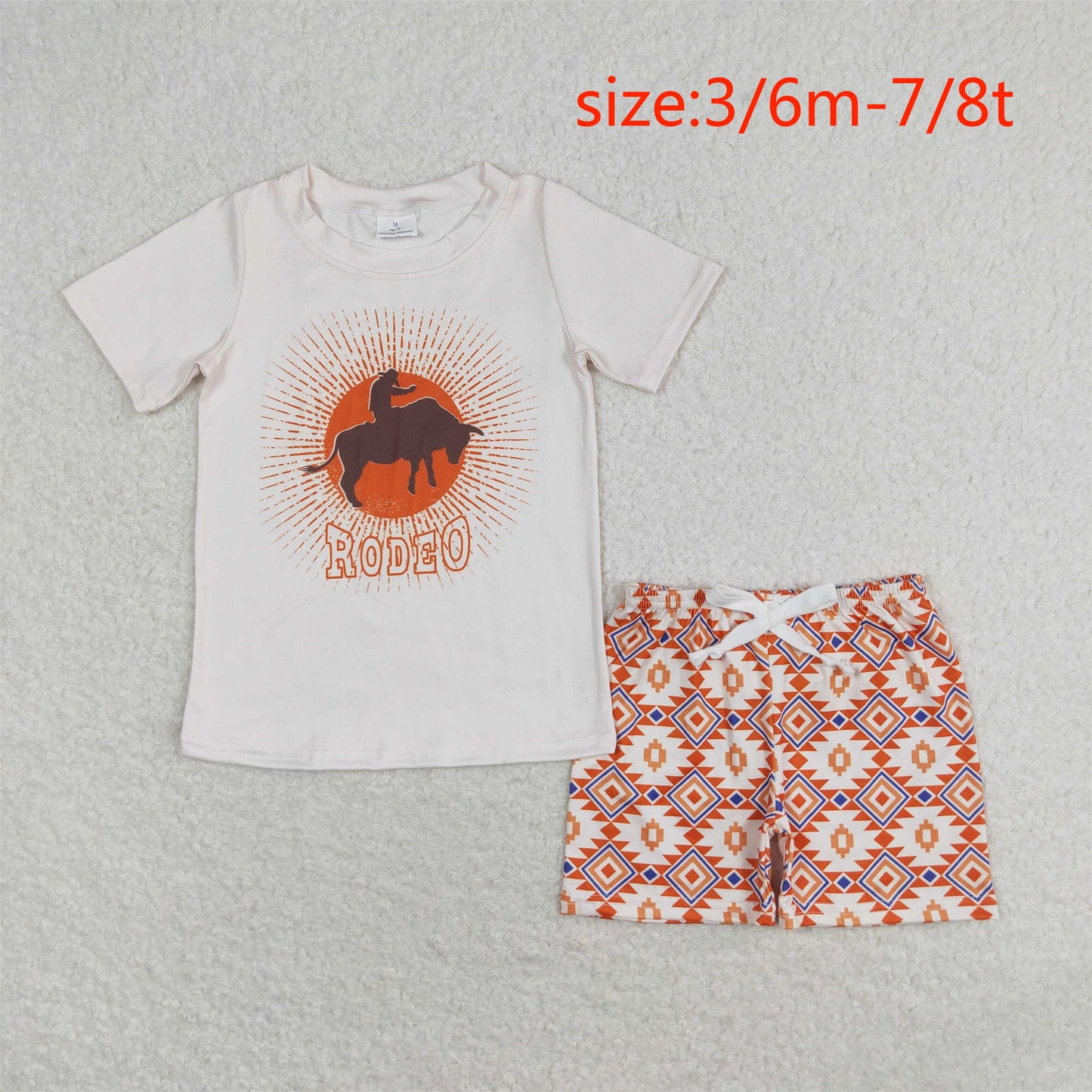 rts no moq BSSO0829 rodeo letter short sleeve geometric pattern shorts suit