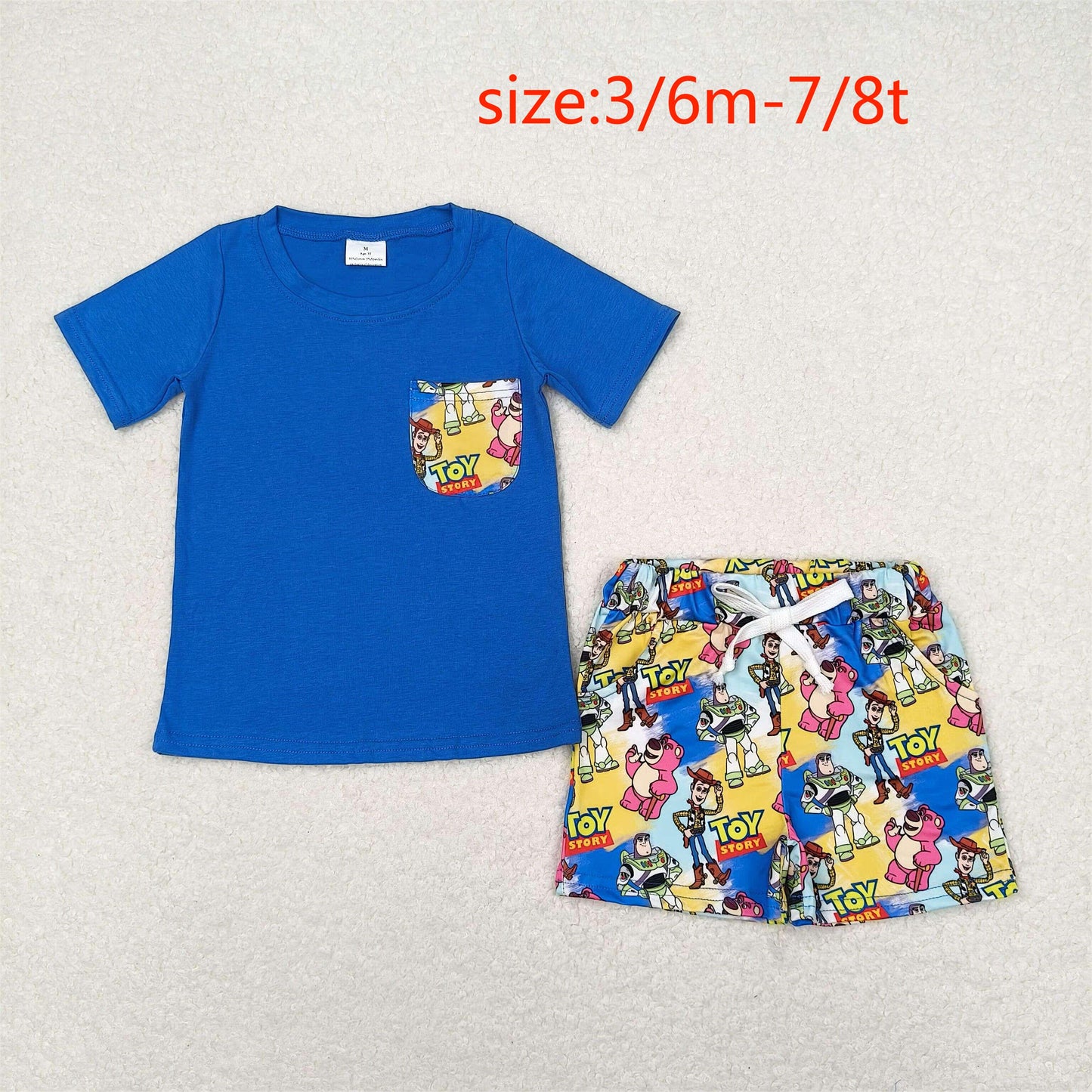rts no moq BSSO0833 toy story pocket blue short-sleeved shorts suit