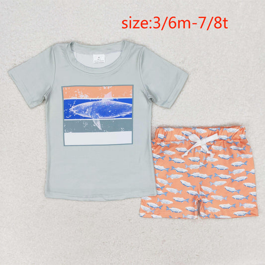 rts no moq BSSO0899 Shark Green Short Sleeve Orange Shorts Set
