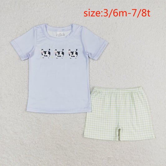 rts no moq BSSO0935 Cow blue short sleeve plaid shorts suit