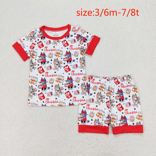 rts no moq BSSO0948 bluey chick fried chicken star red and white short-sleeved shorts pajama set