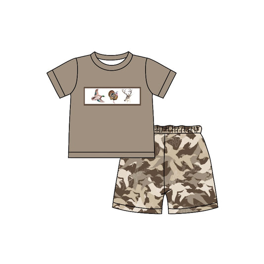 BSSO0953 pre-order 3-6M to 7-8T baby boy clothes hunting camouflage toddler boy summer pajamas outfits
