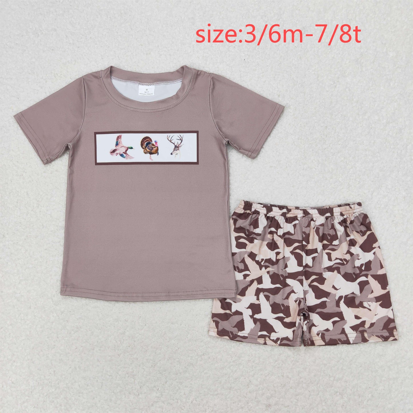 rts no moq BSSO0953 Duck turkey deer brown short sleeve shorts set