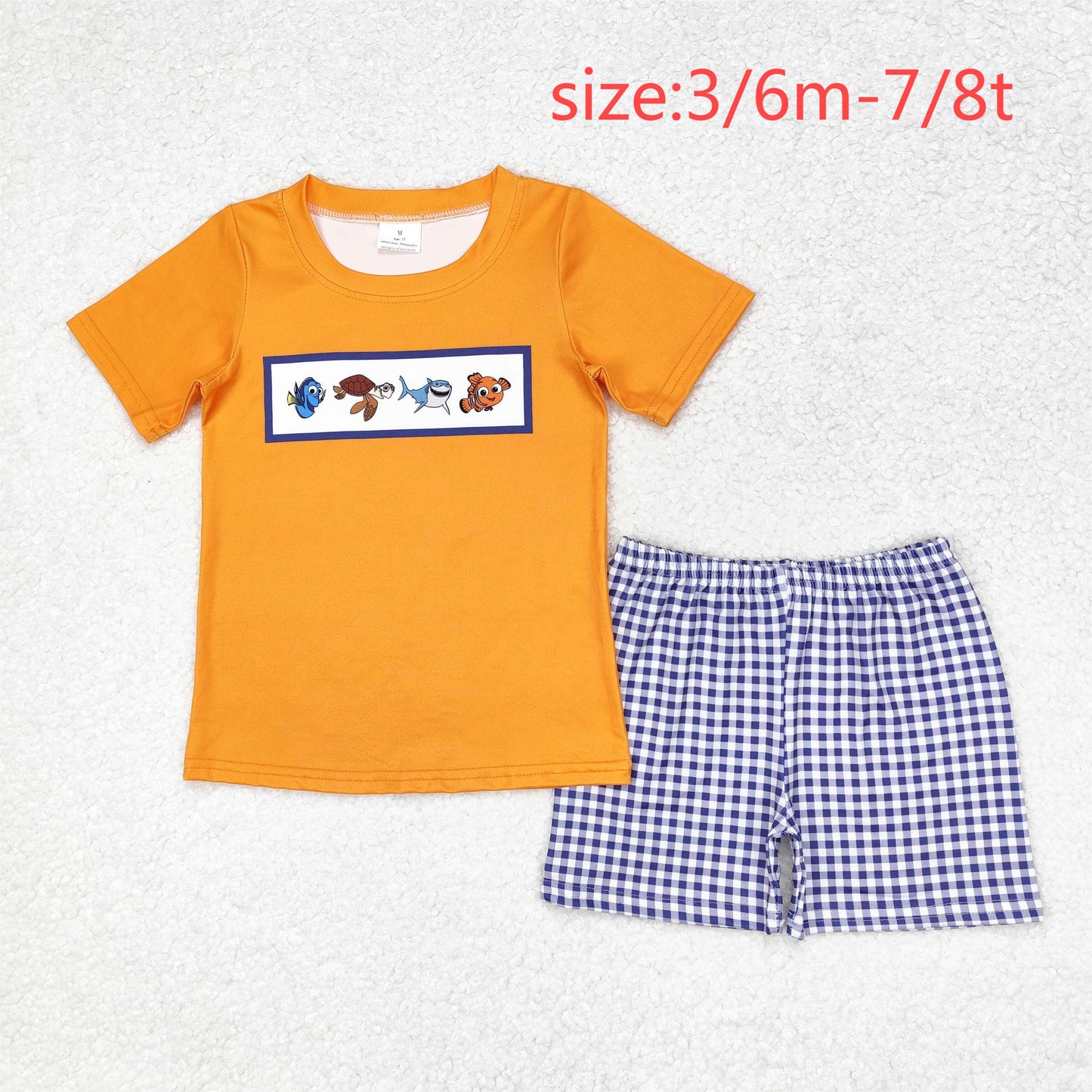 rts no moq BSSO0964 Cartoon Finding Nemo fish orange short-sleeved plaid shorts suit