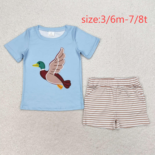 rts no moq BSSO0970 Duck blue short-sleeved striped shorts set