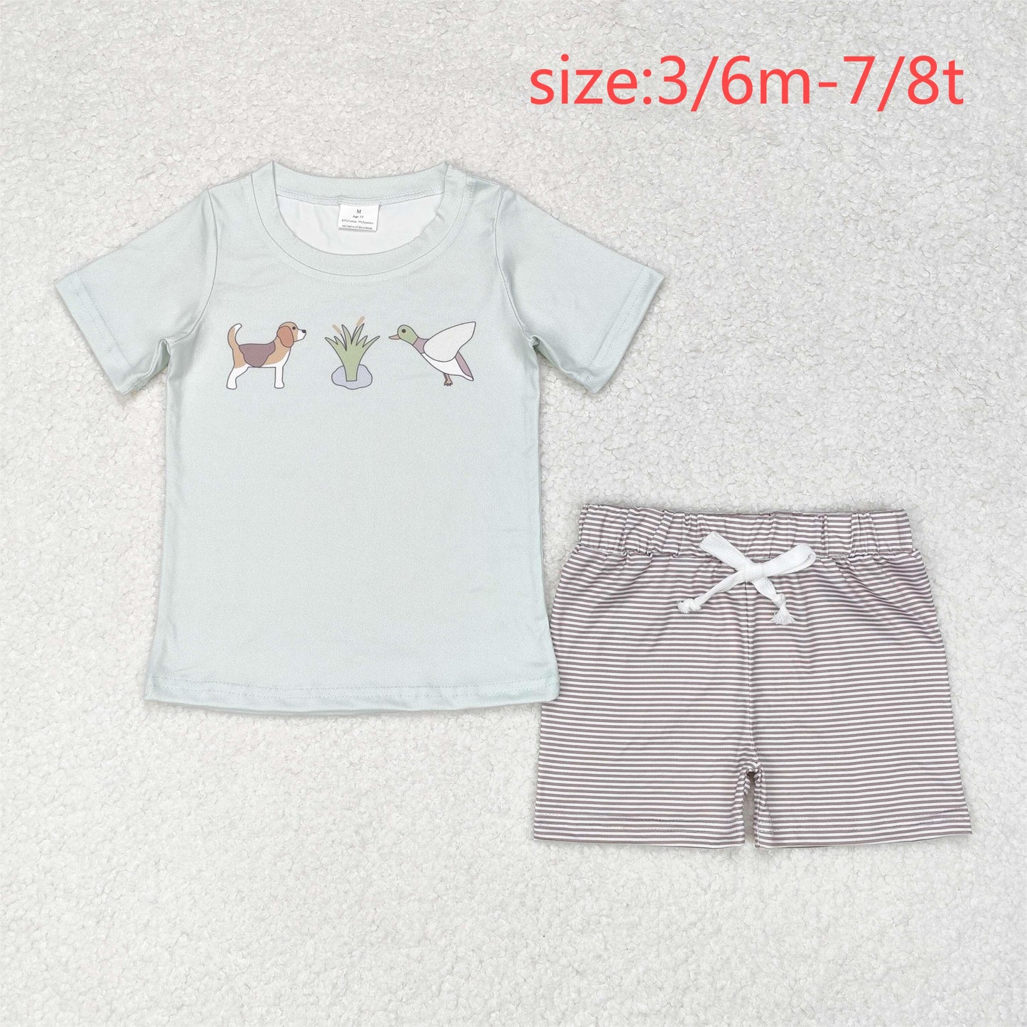 RTS NO MOQ ETA 5/7days arrived BSSO0980 Puppy duck blue-green short-sleeved striped shorts suit