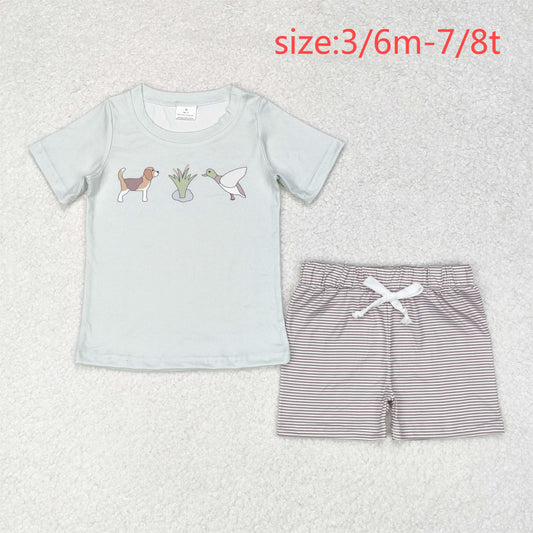 rts no moq BSSO0980 Puppy duck blue-green short-sleeved striped shorts suit