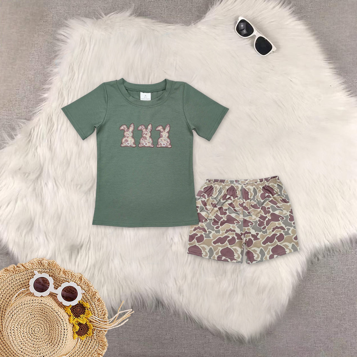 RTS NO MOQ Sibling baby boy clothes embroidery easter short sleeve shorts sets