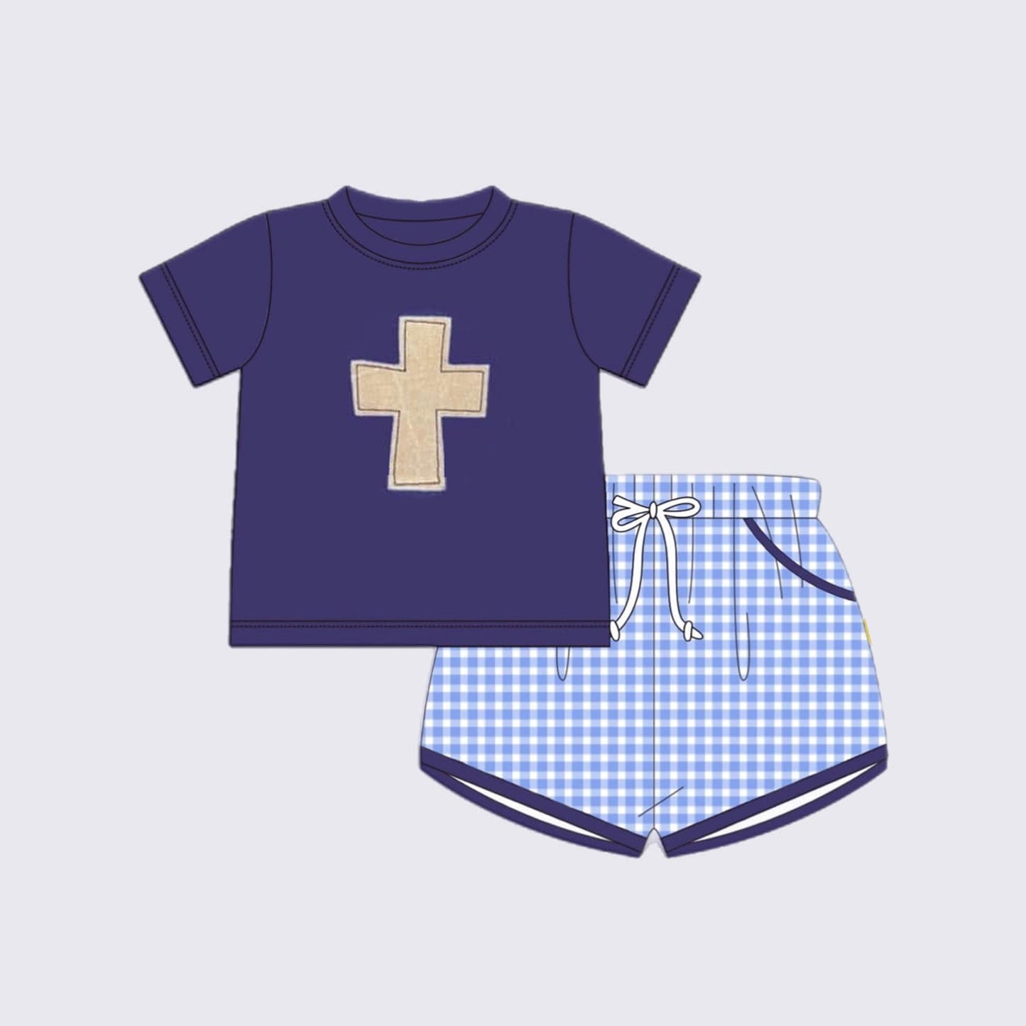 no moq BSSO1006 PRE-ORDER baby boys clothes easter navy blue short sleeve shorts set-2024.10.12