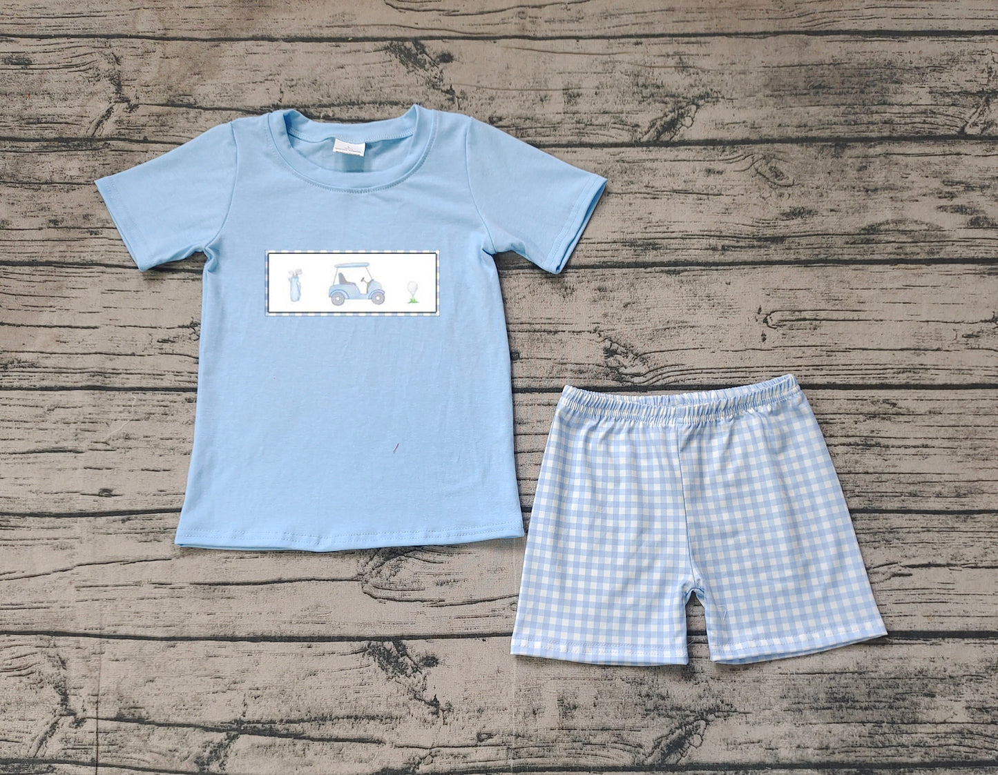 no moq BSSO1052 PRE-ORDER baby boy clothes embroidery easter blue short sleeve shorts set