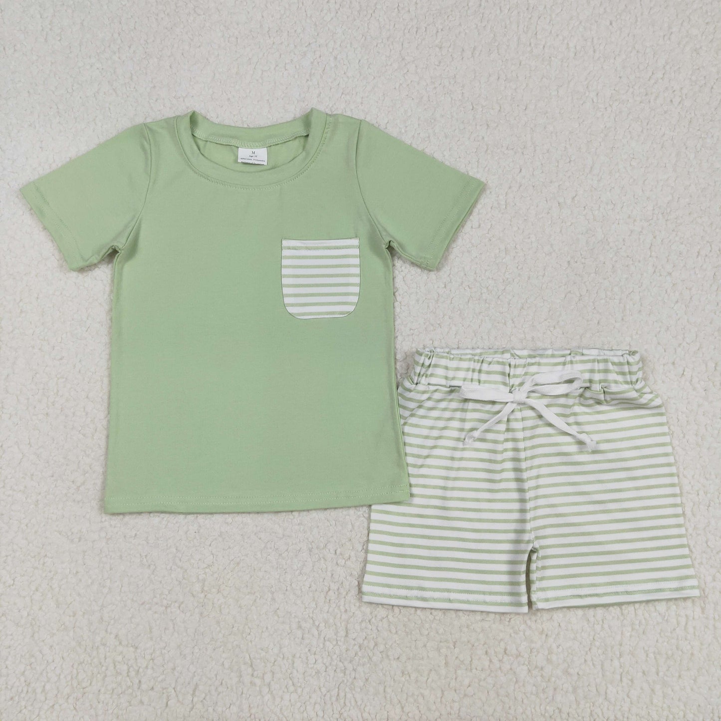 RTS NO MOQ ETA 5/7days Arrived BSSO1103 Green short-sleeved shorts set with striped pockets