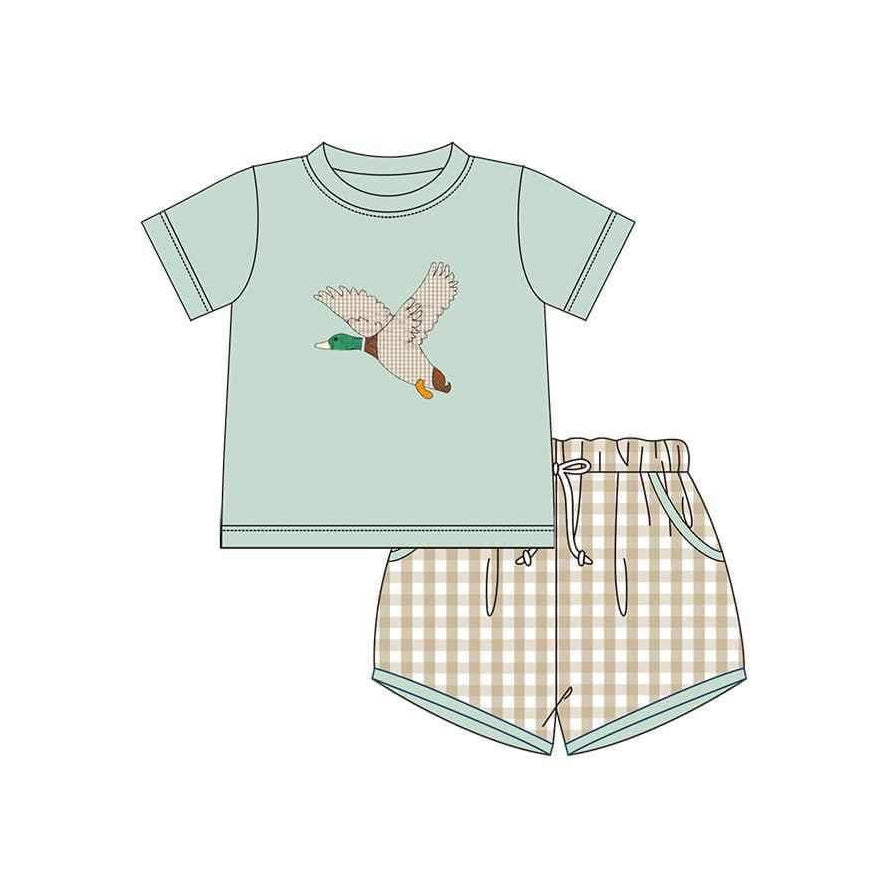 no moq BSSO1119 PRE-ORDER baby boy clothes duck teal short sleeve shorts set-2024.11.16