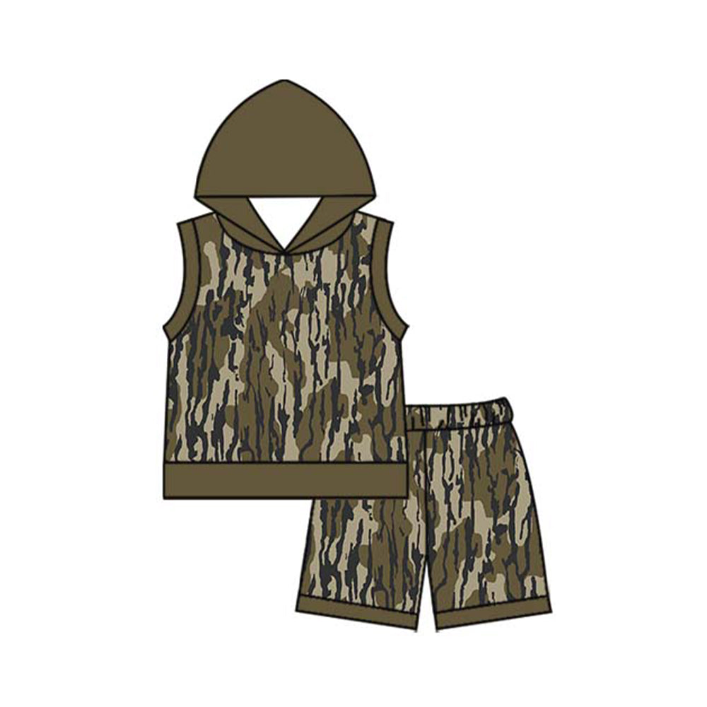 no moq BSSO1129 PRE-ORDER baby boy clothes camouflage hooded short sleeve shorts set-2024.11.20