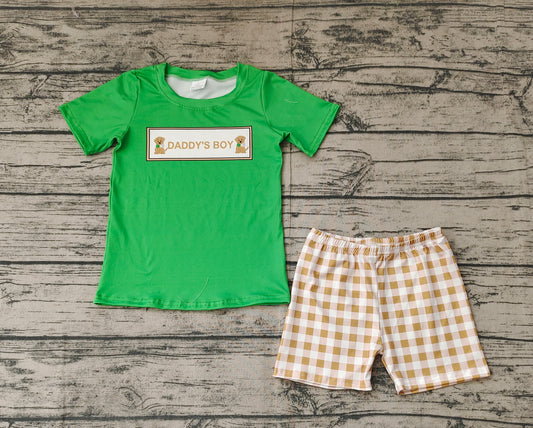 no moq BSSO1131 PRE-ORDER baby boy clothes DADDY BOY puppy green short sleeve shorts set