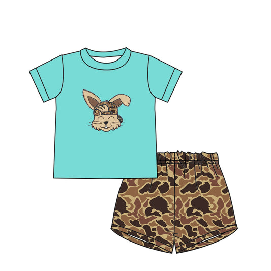 no moq BSSO1135 PRE-ORDER baby boy clothes camouflage teal short sleeve camouflage shorts set-2024.11.20