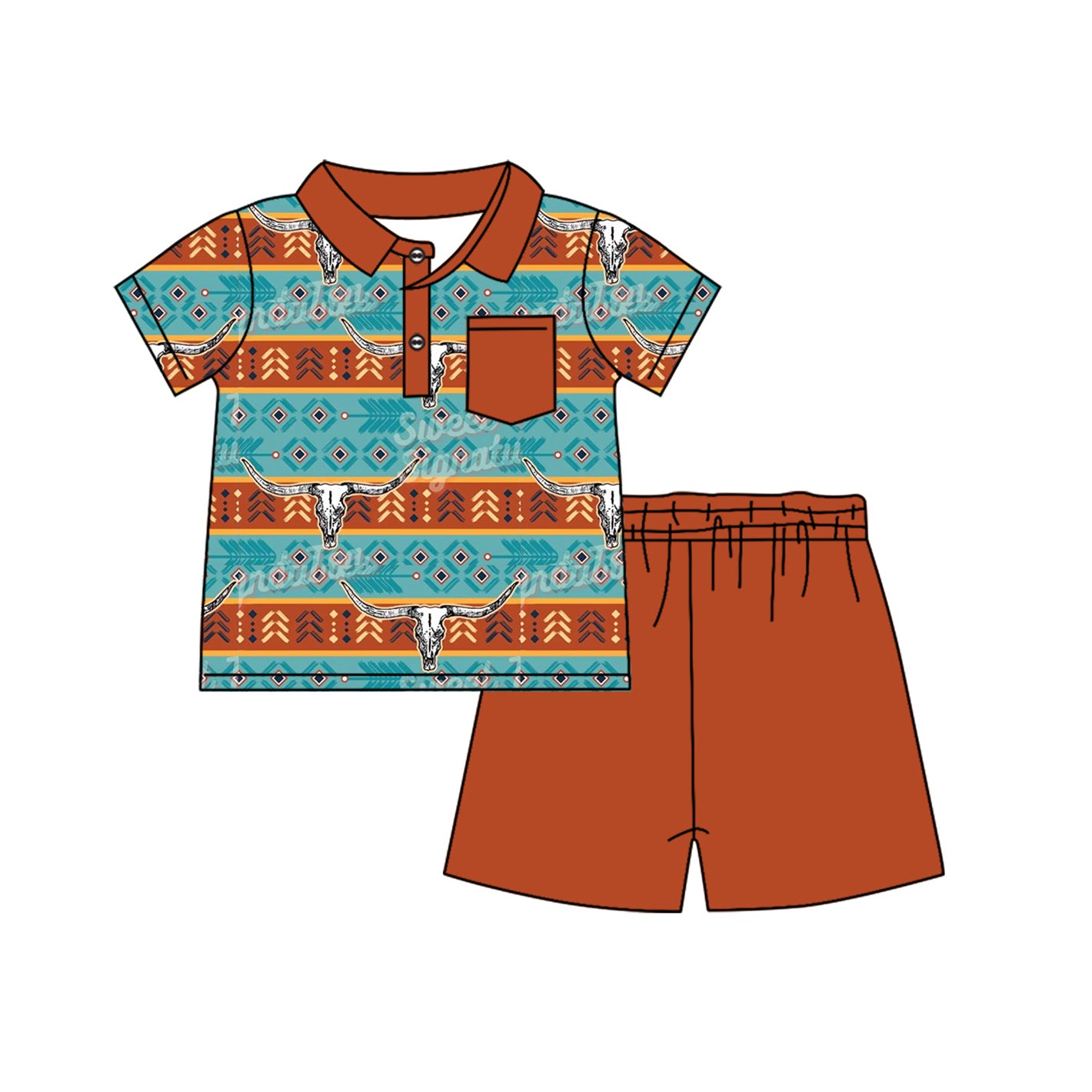 no moq BSSO1138 PRE-ORDER baby boy clothes cow head brown short sleeve shorts set-2024.11.22