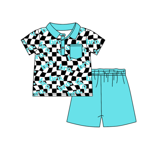 no moq BSSO1139 PRE-ORDER baby boy clothes BRO teal short sleeve shorts set-2024.11.22