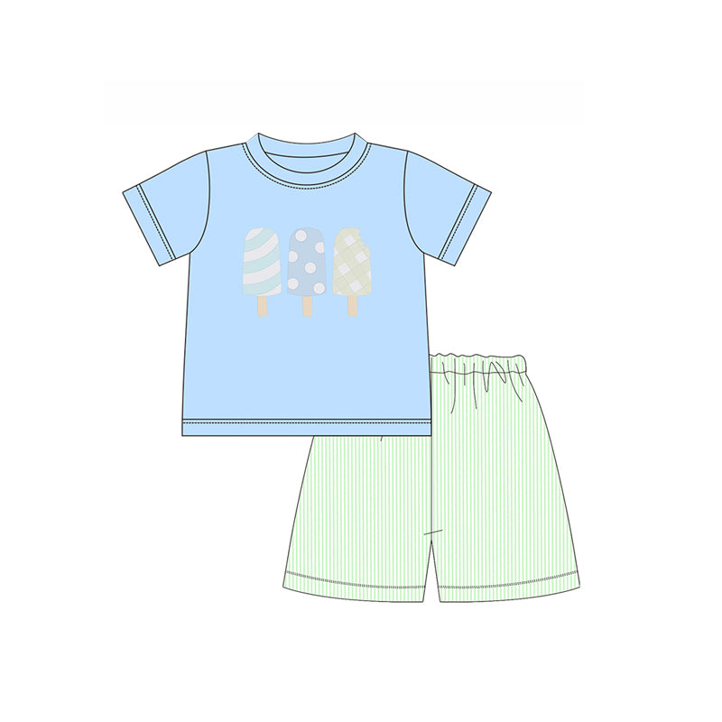 no moq BSSO1143 PRE-ORDER baby boy clothes ice cream blue short sleeve shorts set-2024.11.23