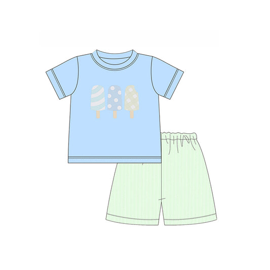 no moq BSSO1143 PRE-ORDER baby boy clothes ice cream blue short sleeve shorts set-2024.11.23