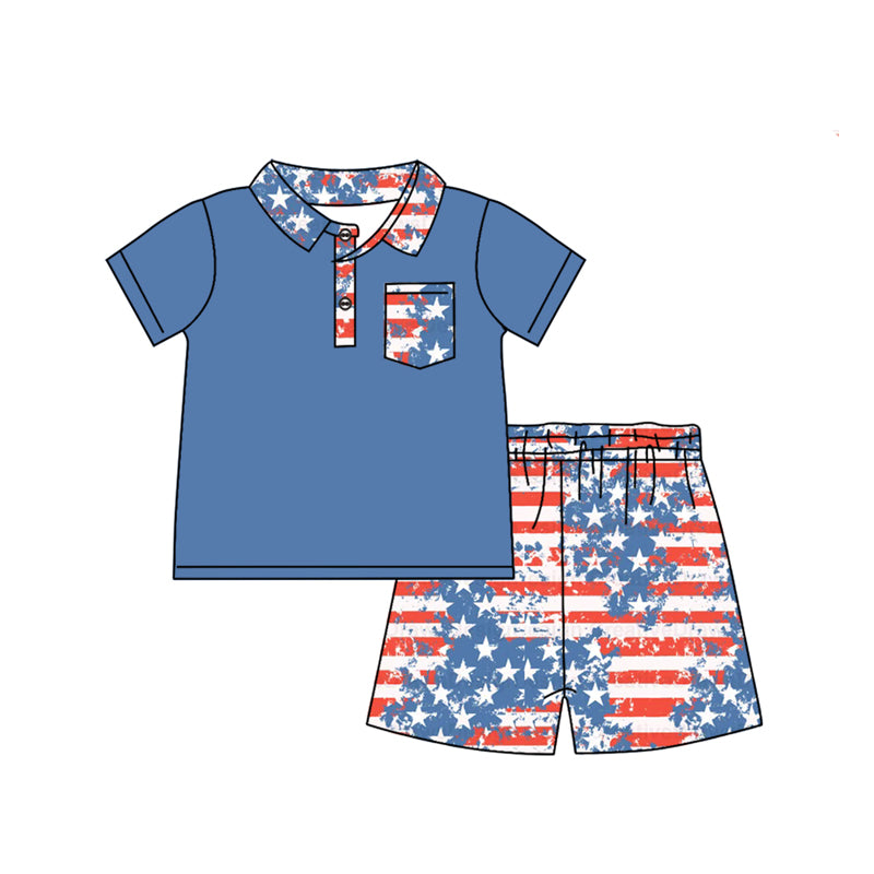 no moq BSSO1144 PRE-ORDER baby boy clothes star blue short sleeve shorts set-2024.11.23