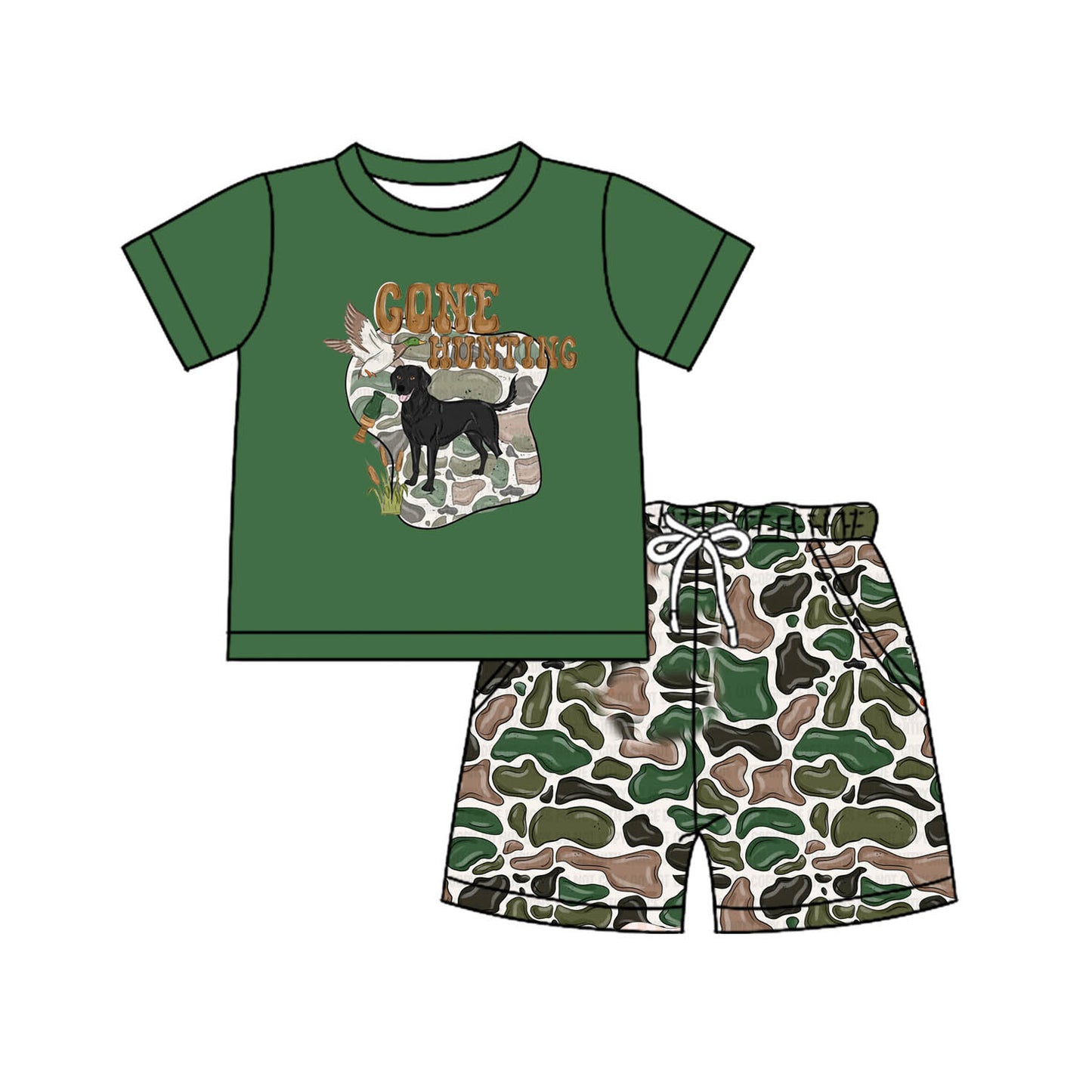 no moq BSSO1145 PRE-ORDER baby boy clothes HUNTING green short sleeve shorts set-2024.11.26